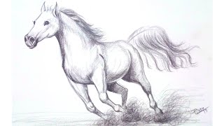 How to draw a running horse  Pencil shading [upl. by Ahsehyt122]